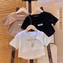 Korean Children's Wear Summer Children's Letter Label Short Tight Top Girls Casual Short-sleeved T-shirt