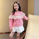 Spring and Autumn New lace girls' sweater Korean style round neck pullover thin velvet children's sweater factory outlet