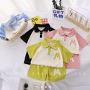 Children's Polo Shirt Set New Korean Style Color-blocked Summer Short-sleeved Shorts Lapel Boys and Girls Casual Sports Set