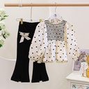 Autumn Girl Fashion Suit Love Doll Shirt Shirt + Bow Horn Pants Two-piece Set
