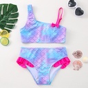 Girl's Shoulder Fish Scale Print Bikini Set New Girl's Split Bikini Children's Swimsuit Swimwear