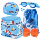 Children's swimming trunks + swimming goggles + swimming cap five-piece set Boys boxer swimming trunks children's baby swimming suit men's big