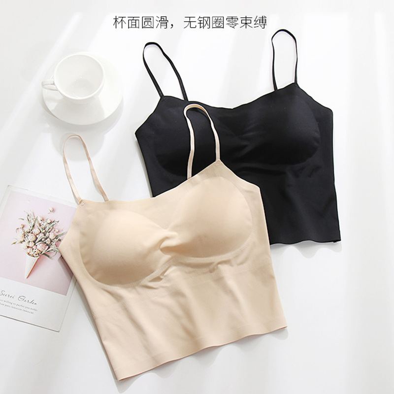 Seamless Strap Chest Pad Integrated Ice Silk Small Vest Women's Summer Thin Inner Sexy Solid Color Short Base Underwear