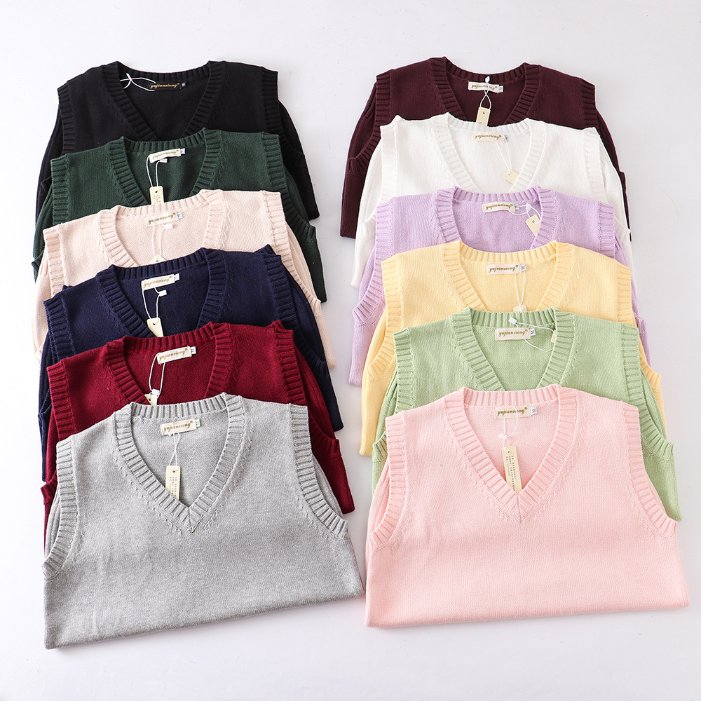 Knitting factory wholesale 15 color JK uniform solid color vest Japanese v-neck pullover autumn and winter sweater vest knitwear