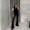 Q21PT152 European and American women's clothing 21 autumn new things at any time casual solid color high waist slim trumpet trousers