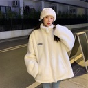 Korean Style Fashionable Loose Sweatshirt Women's Petite Cotton-padded Jacket Lamb Wool Plush Short Coat Autumn and Winter Women's Clothing