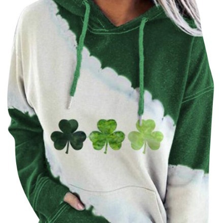 European and American women's new long sleeve hooded sweater Clover pullover 230g fabric sweater women's spot