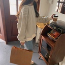 Women's Sweatshirt Early Autumn New Korean Style Loose Design Sense Striped Top Round Neck Pullover Long Sleeve T-Shirt Trendy