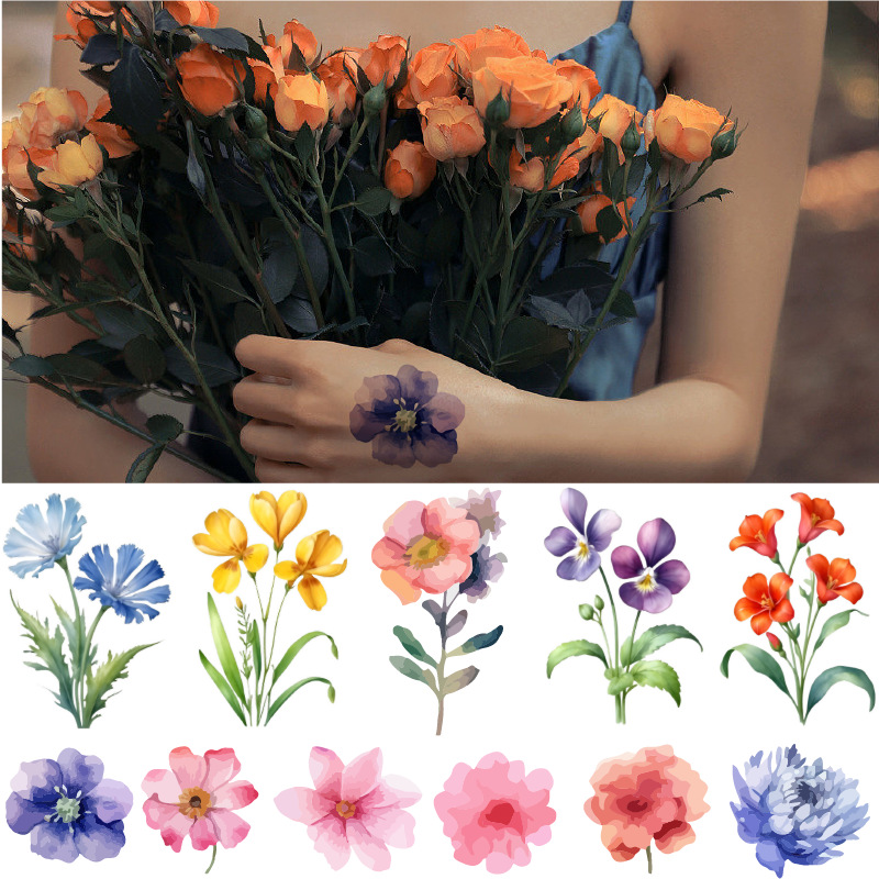 New Color Small Flower Tattoo Sticker Lavender Lily Sunflower Watercolor Flower Tattoo Sticker Special