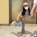 Summer Girls fashionable cool girl tight gray short sleeve T-shirt top + slim flared pants two-piece set