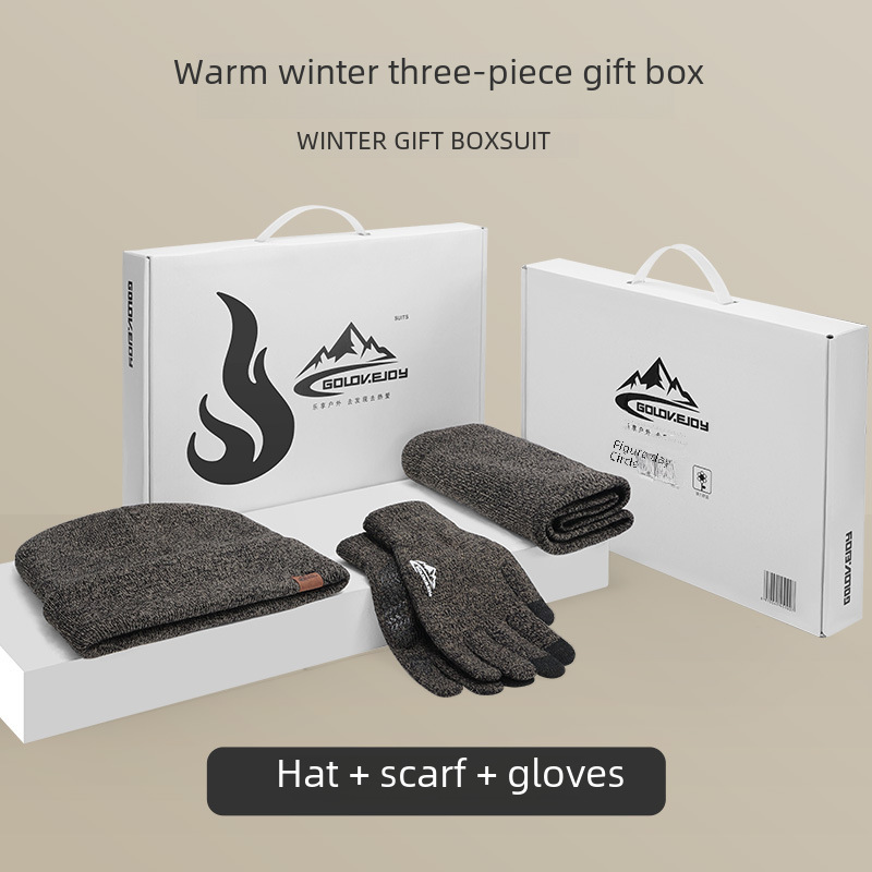 Winter warm hat scarf gloves three-piece suit gift box plus velvet wool knitting cold