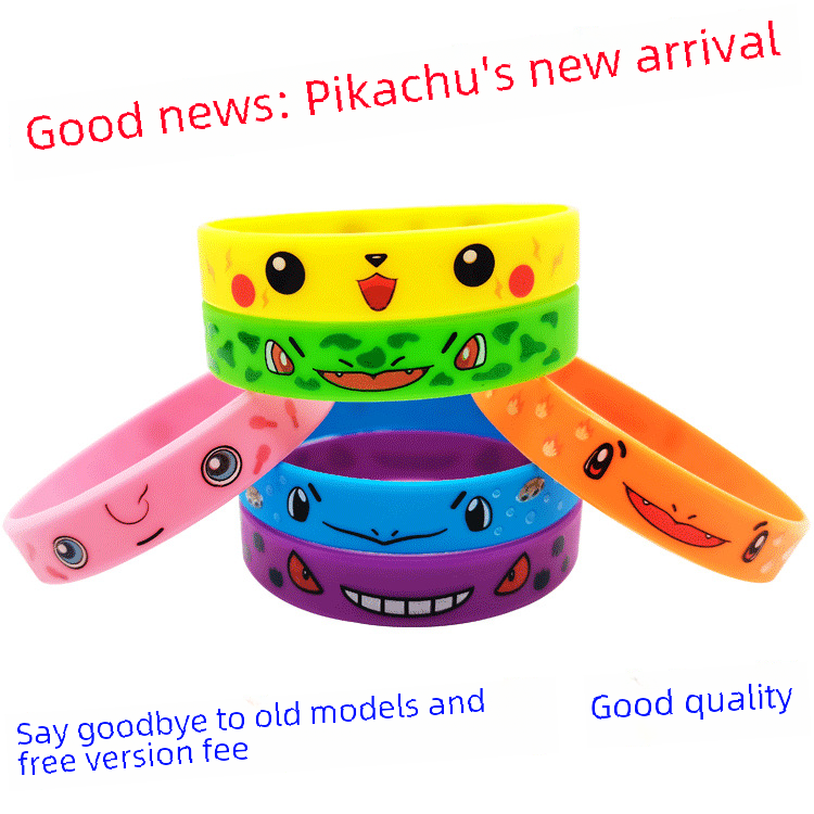 Pikachu Silicone Bracelet Fire Shadow Ghost Extermination Blade Color Printing Pokemon Baby Anime Rubber Wrist Band