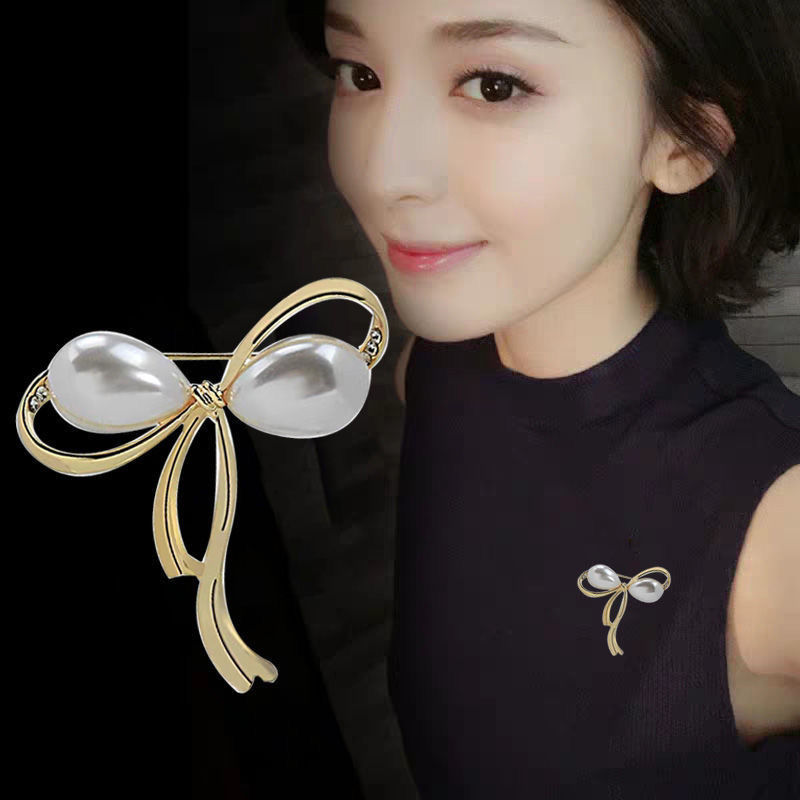 Summer Anti-light Brooch Women's High-end Fixed Collar Bow Pin Women's Korean Style Decorative Collar Pin Women