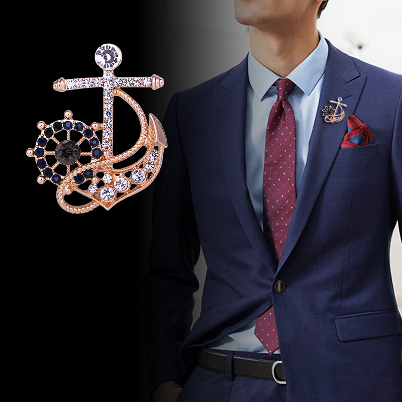 fashion anchor rudder brooch men's Navy holiday style brooch suit jacket accessories