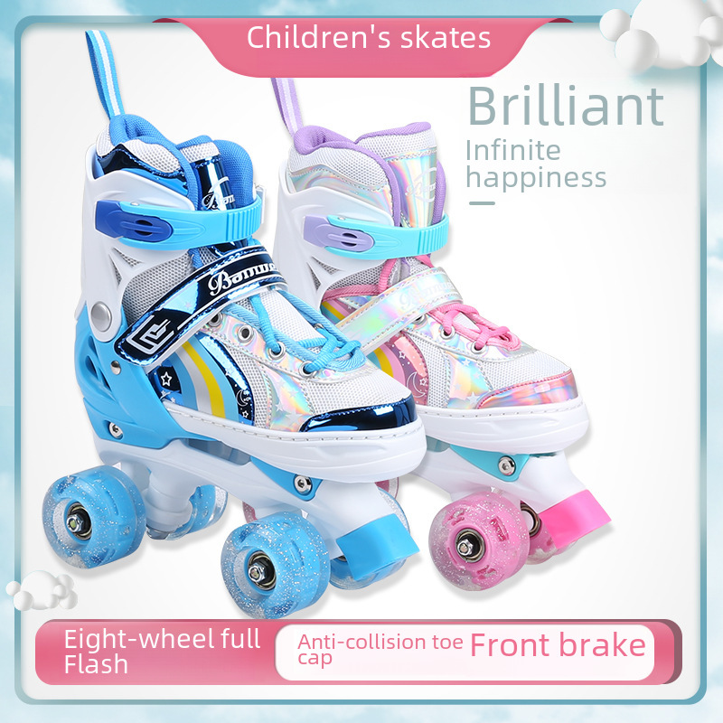 Skates Children 2-5-8-10 Years Old Beginner Baby Four-wheel Flash Wheel Double Row Roller Skate for Boys and Girls