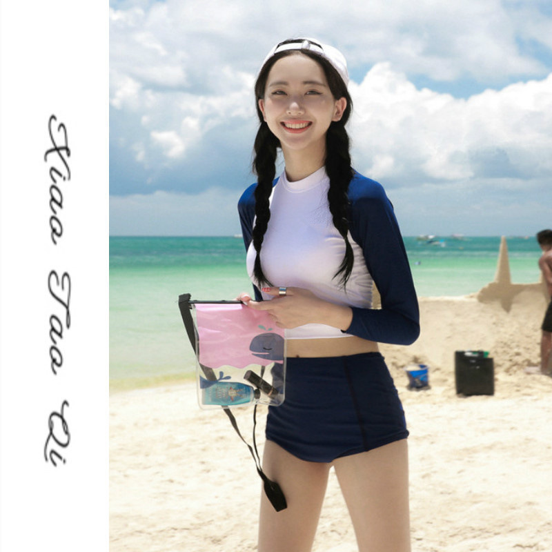 Pear Card Swimsuit Women's Slim-looking Belly-covering Cute Japanese Girl's Long-sleeved Sunscreen High-waisted Student Hot Spring Swimsuit