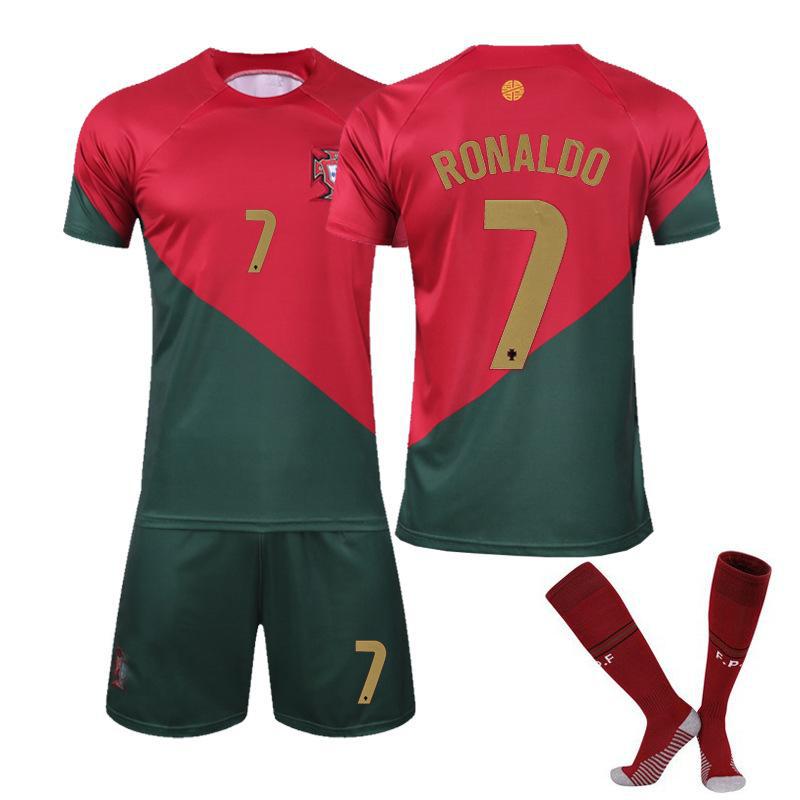 22-23世界杯葡萄牙主场客场国家队足球服7号C罗梅西儿童成人套装