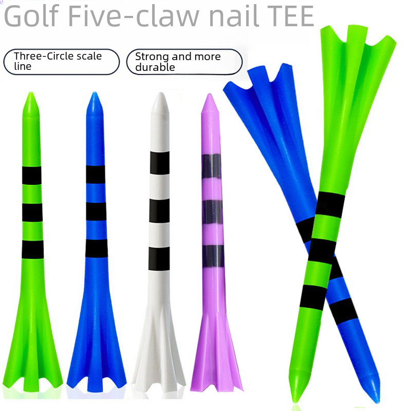 跨境高尔夫球钉 条纹印刷高尔夫球tee五爪塑料球钉塑料球座现货
