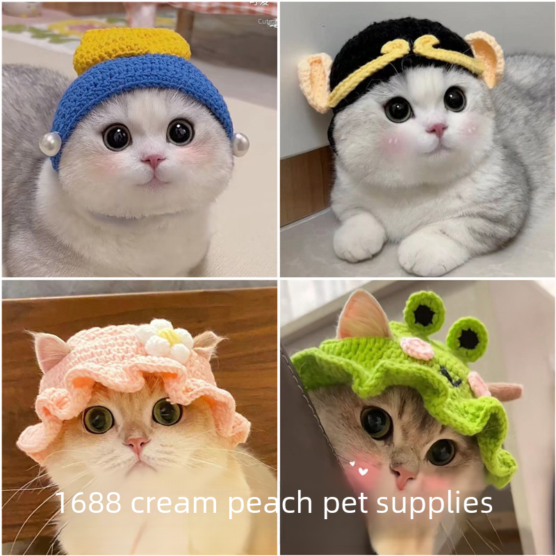 pet headgear cat dog knitted hat cospaly props headdress funny transformation clothing wholesale