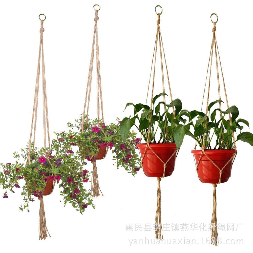 Gardening green flower pot hemp rope hanging net flower pot hanging basket net bag hanging basket pure hand woven fine hemp rope