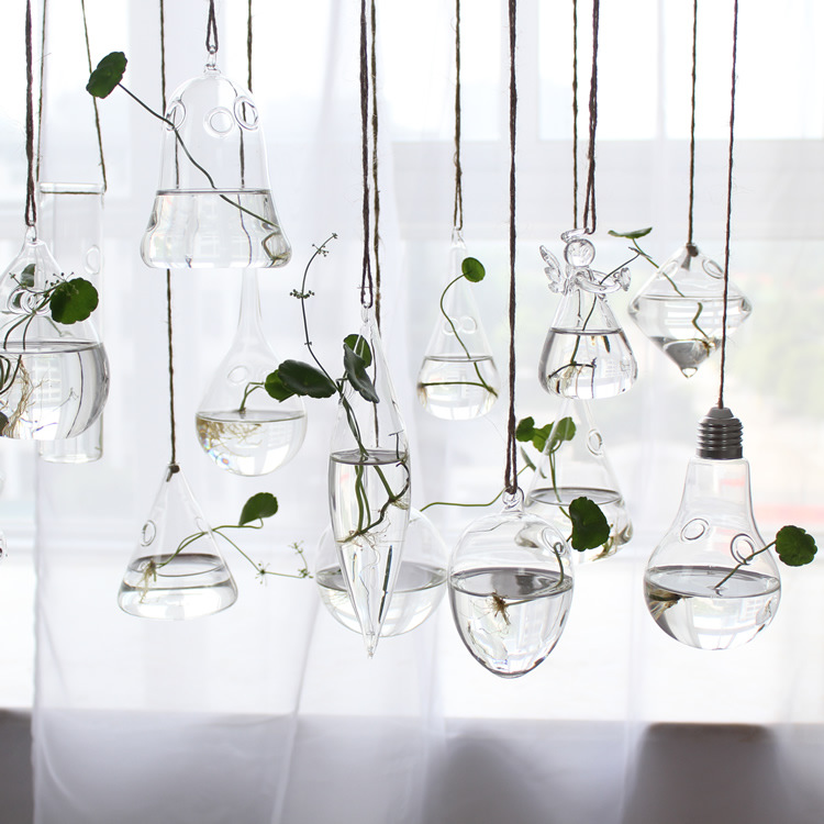 创意悬挂透明玻璃花瓶简约水培小吊瓶室内园艺家居装饰瓶植物套装