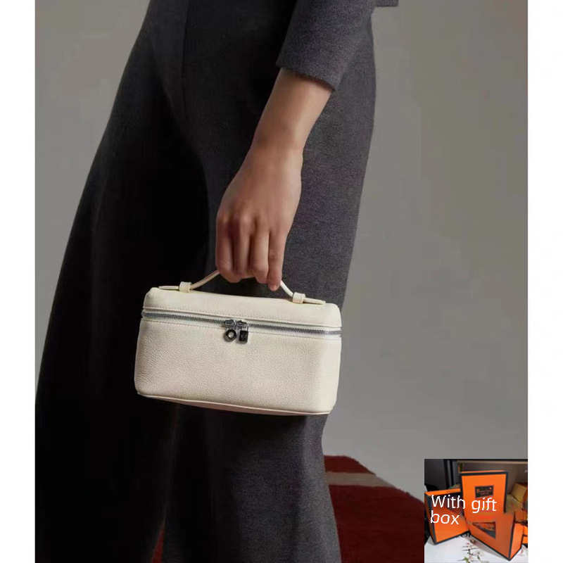 LP19 Genuine Leather Women's Bag Niche Elegant Portable Lunch Box Bag Simple Top Layer Cowhide Shoulder Crossbody Small Bag Box Bag