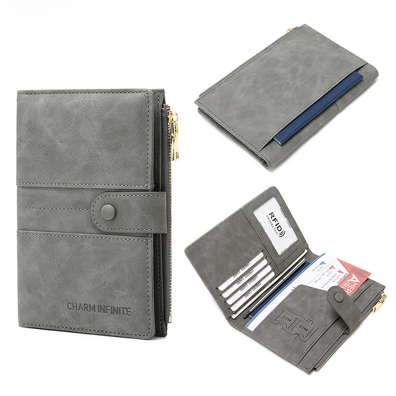 new anti-theft brush RFID passport holder zipper buckle passport set document holder multi-functional travel passport bag