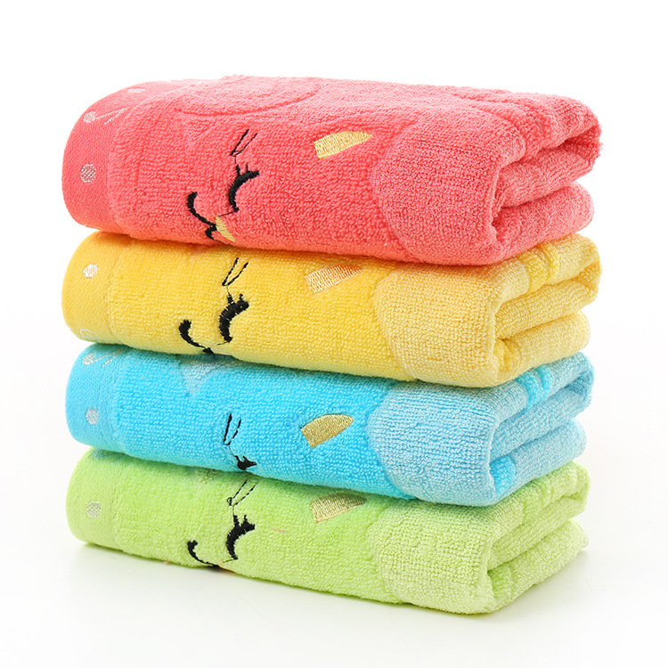 Note cat jacquard bamboo fiber children's small towel 25*50 absorbent cartoon kindergarten wash face children's towel wholesale
