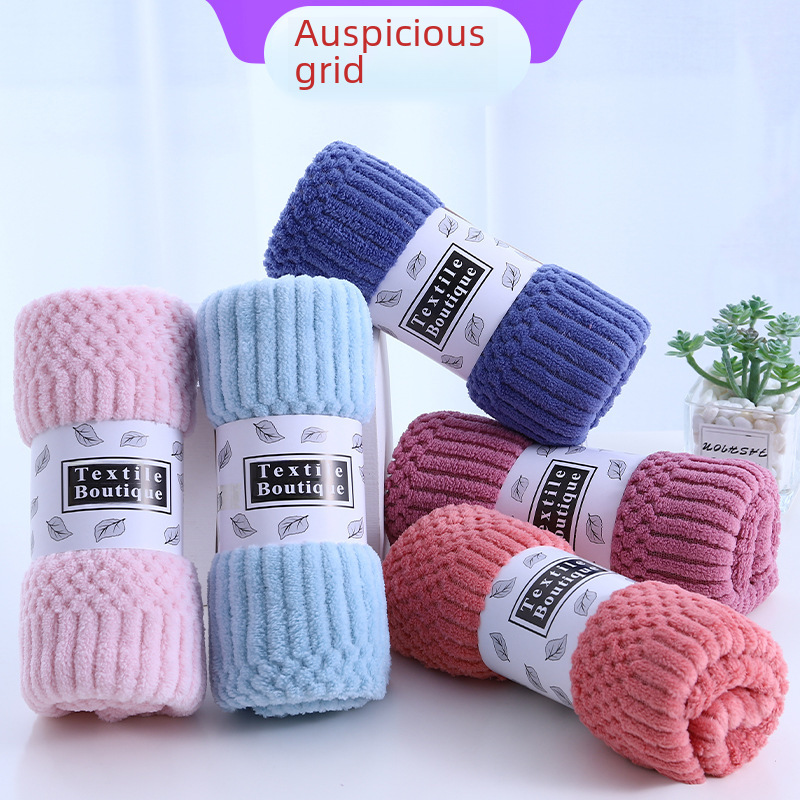Factory wholesale warp knitted coral fleece towel thickened absorbent soft lint-free auspicious face wash gift towel