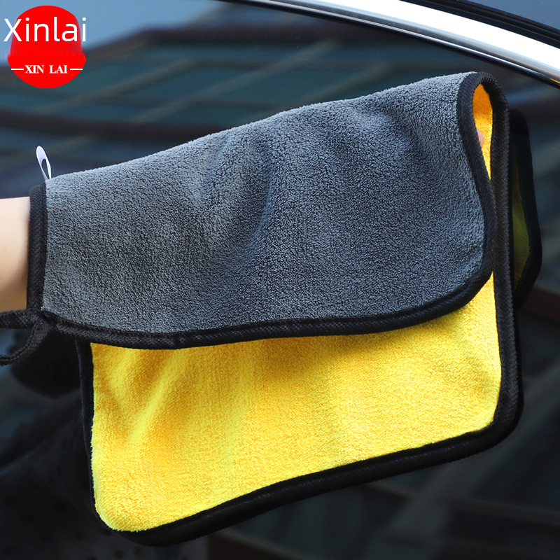 Car wash towel high density coral fleece thickened car towel absorbent double-sided fleece cloth cleaning towel wholesale LOGO