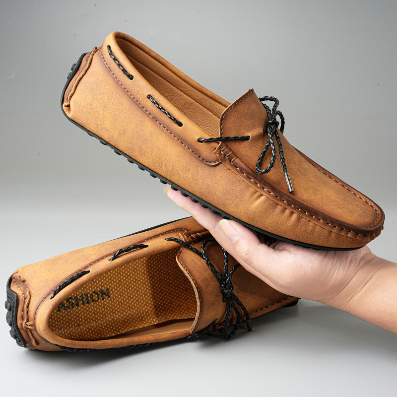 春夏季长期有货跨境外贸大码男士休闲豆豆鞋韩版系带懒人开车男鞋