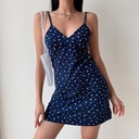 Europe and the United States pure want retro printed V-neck suspender dress women's summer floral suspender skirt women's