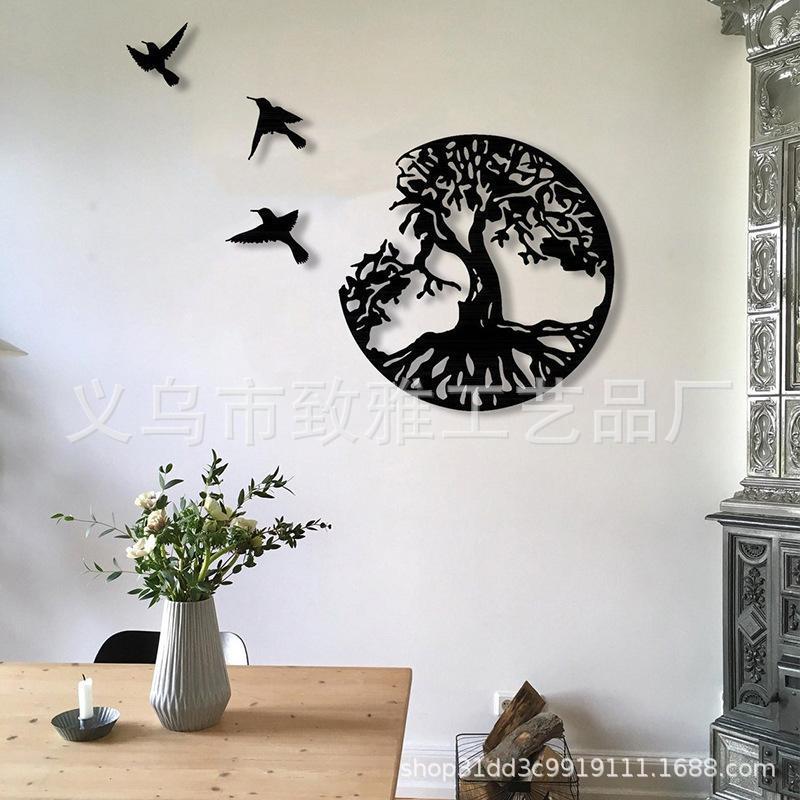 Metal Wall Art Home Decoration Tree of Life Three Birds Interior Wall Decoration Wall Hanging Crafts