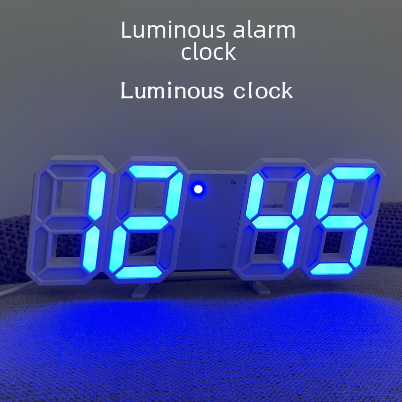 Ins Simple Wall Hanging Digital Clock Decoration Desktop LED Luminous 3D Digital Clock Electronic Alarm Clock Hot Sale