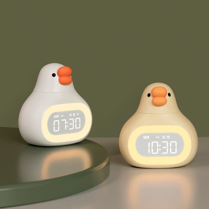 New fat goose cartoon bedside clock night light ornaments make multi-functional small program charging alarm clock for students