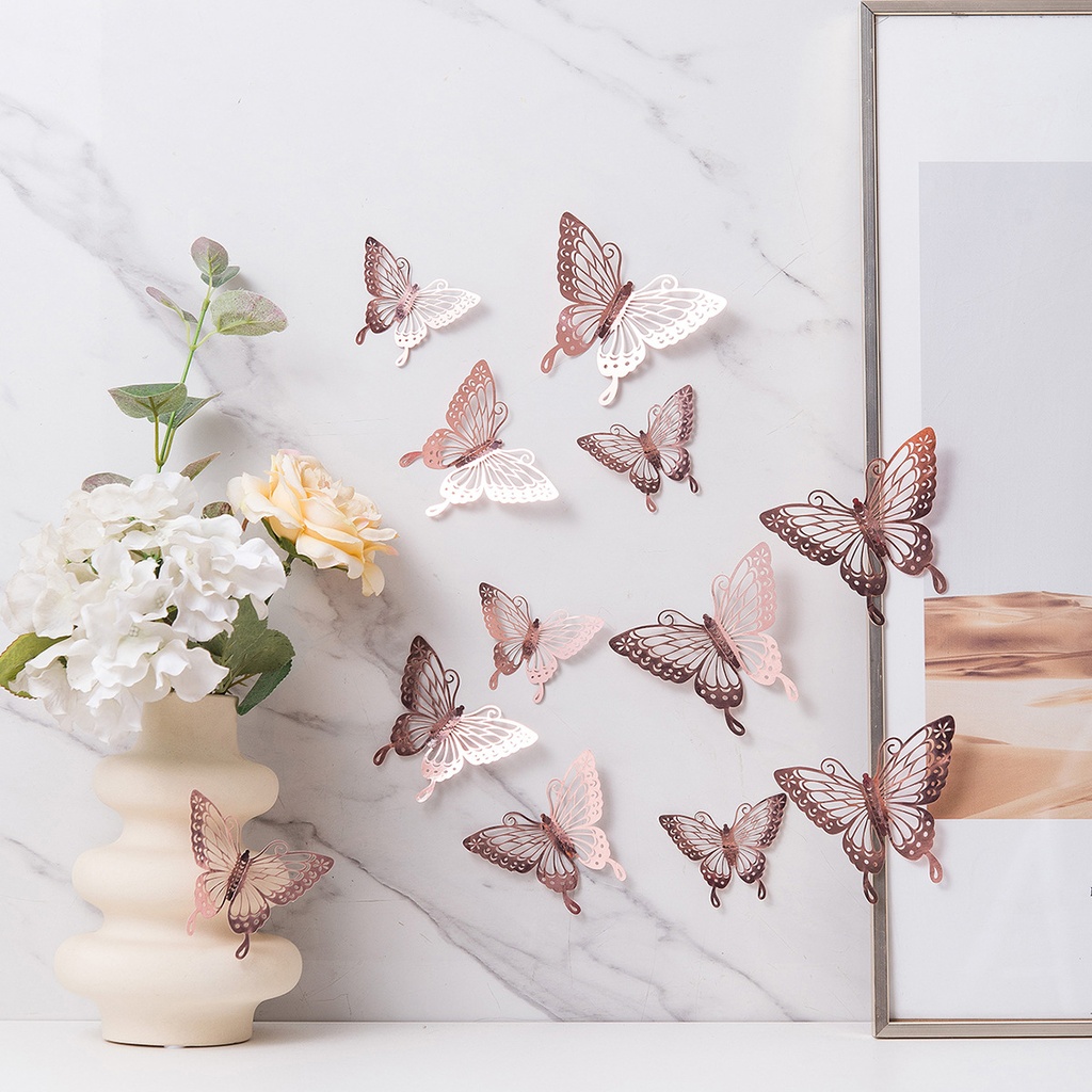 3D Metal Hollow Butterfly Wall Stickers Festival Wedding Home Decoration Butterfly Stickers 12 Pack