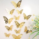 12 Metal Texture Hollow Butterfly Wall Stickers 3D Butterfly Wedding Festival Decoration Home Decoration