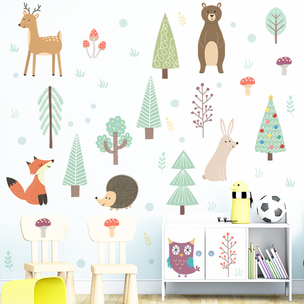 Nordic Cartoon Animal Small Tree Wall Stickers Children's Room Adhesive PVC Sticker ZCM005-006