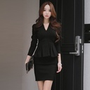 Autumn and Winter Korean Style Business Wear Elegant Fake Two-piece Sexy V-neck Slim-fit Hip Long-sleeved Dress