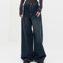 American Style Retro Dark Straight Leg Jeans Women's Spring Large Size Chubby Girl Loose All-match Wide Leg Pants