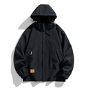 Men's Youth Hooded all-match loose jacket elastic drawstring solid color windproof jacket plus size trendy casual top