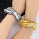 欧美时尚跨境简约不锈钢弹性双圈手环 蛇形钛钢手镯18K金电镀饰品
