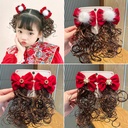 Children's Wig Headwear Baby New Year Curly Hair Cards Cute Little Girl's Bow Hairpin Girls' New Year Hair Accessories