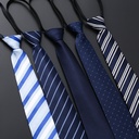 Men's Business Dress Zipper Tie for Bridegroom Wedding Blue Striped Korean Black Lazy Tie