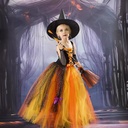 欧美万圣节儿童连衣裙cosplay巫婆蓬蓬裙女巫角色扮演服装巫师裙