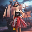 跨境童装万圣节儿童海盗网纱tutu裙化装舞会骷髅头女童演出扮演服