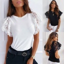 spring top sexy solid color round neck lace short sleeve top k047