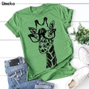 Consulting customer service single summer giraffe printed T-shirt cartoon casual T-shirt women's short sleeve top T-shirt