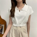 Simple Slim-fit Short-sleeved Polo Shirt Short Knit Shirt Lapel T-shirt Women's New Summer Korean Style Trendy