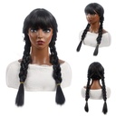 Europe and the United States neat bangs long hair black Wednesday double ponytail twist braid cos cartoon wig